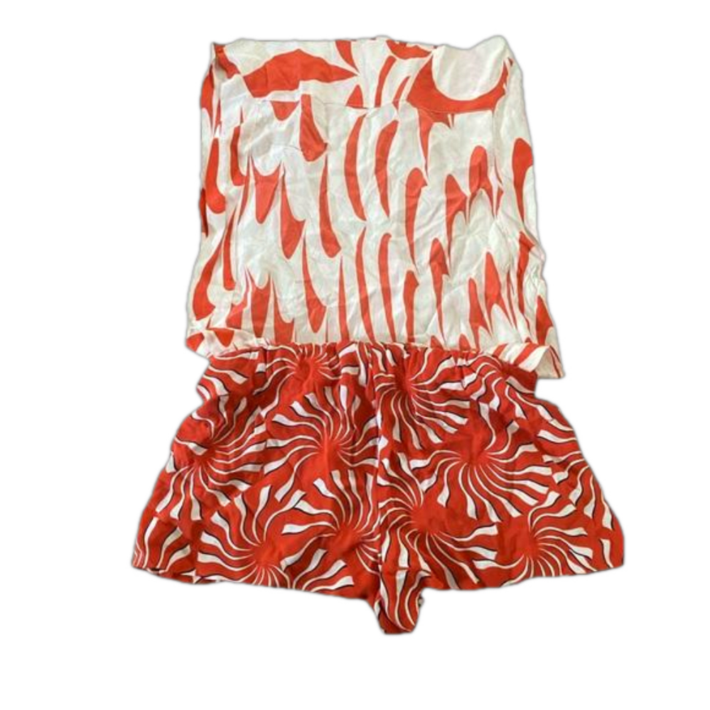 Red and White Patterned Romper